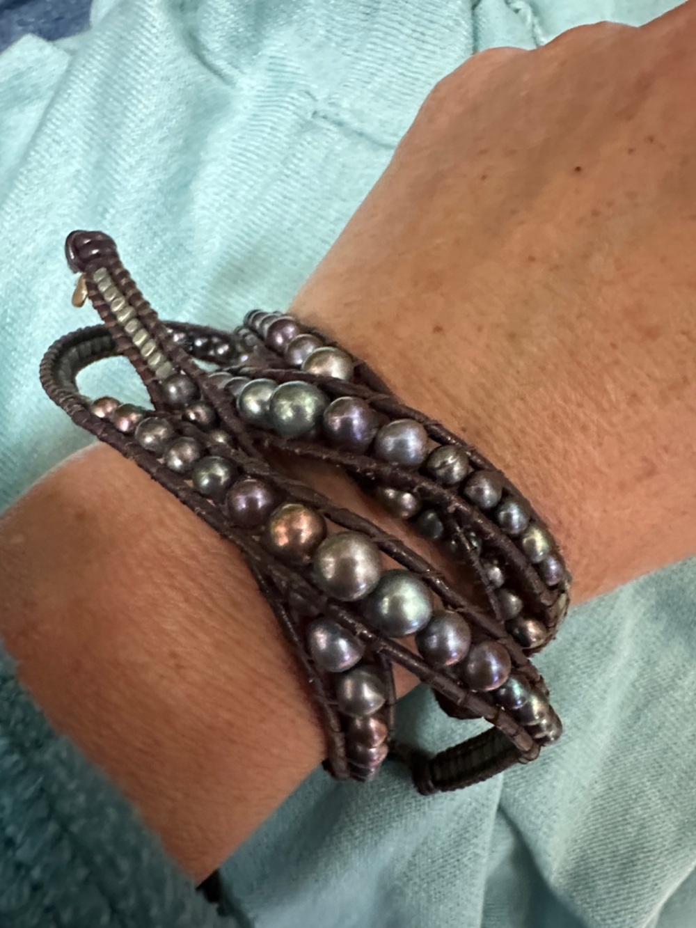 Handmade Iridescent Pearl Wrap Bracelet - Women Jewelry